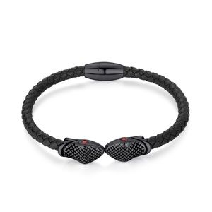 Black Mamba: Black Leather & Titanium Steel Statement Cuff